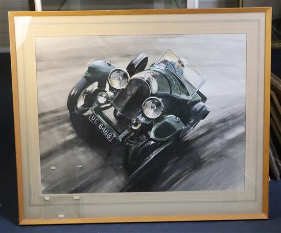 Dion Pears (1929-1985) UC6468 3 litre Bentley 1928 Le Mans, at Brooklands 23 x 30in.